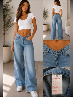 REVICE Denim Light Wash Low Rise Wide Leg Jeans Y2K Baggy Skater 90s Inspired
